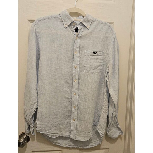 Vinyard Vines By Shep & Ian Classic Fit Trucker Shirt Blue White Striped Small - Picture 1 of 5